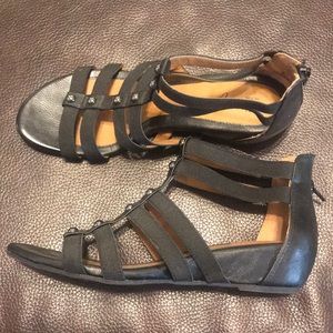 Black Stretchy Sandals Wedge Heel Comfort